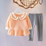 女童秋季套装1-3岁女宝宝条纹上衣，打底裤两件套洋气秋装婴儿衣服2