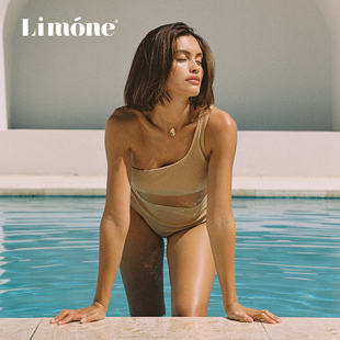 Limone保守分体泳衣女高腰显瘦聚拢度假海边纯色游泳比基尼