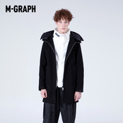 m-graph卓卡潮牌男装青春，流行修身外套，连帽中长款毛呢大衣男