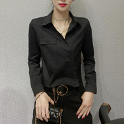 欧货职业正装长袖黑衬衫女设计感小众气质通勤秋冬衬衣上衣潮