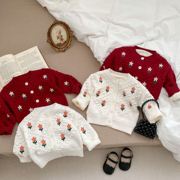女宝宝针织毛衣春装秋冬季婴儿，百天周岁外套复古毛线上衣红色开衫