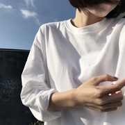 T恤女长袖白色打底衫女装纯色上衣服2023韩范宽松学生早秋冬港味