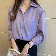 紫色衬衫香芋紫女秋装上衣设计感复古港味雪纺，长袖衬衣潮