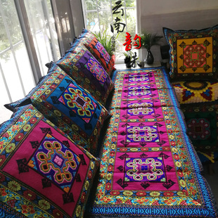 沙发抱枕靠垫套客厅复古中式中国风十字绣刺绣，靠枕套不含芯正方形