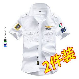 空军一号工装短袖衬衫2024夏天多袋大码纯棉休闲中青年衬衣薄