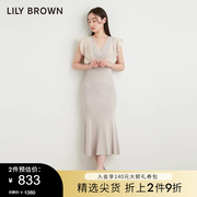 lilybrown春夏款甜美修身小飞袖针织拼接连衣裙lwno232095