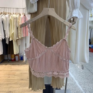  夏季性感V领蕾丝吊带2024年时尚十三行气质甜美纯色短款背心