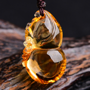 天然水晶橘黄水晶貔貅福禄葫芦吊坠，项链饰品女士生七夕情人节礼物