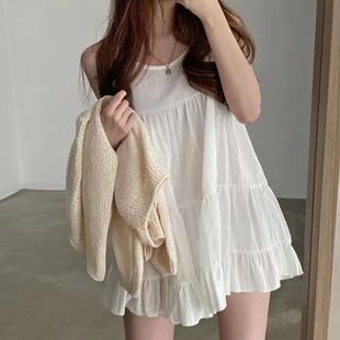 韩国chic夏季复古法式小众气质减龄吊带裙雪纺，连衣裙女宽松娃娃裙