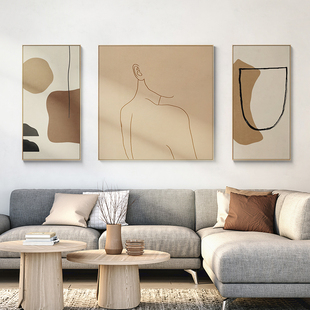 现代轻奢客厅人物三联装饰画线条素描，抽象创意组合壁画大气挂画