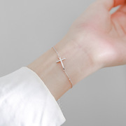 日韩原创设计925银十字架简约纤细手链 可调节极简秀气手链女银饰