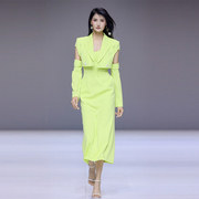 MAGGIE MA西装设计师款柳黄荧光绿性感断袖绑带设计高腰西装