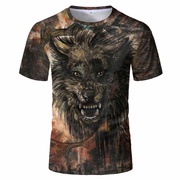 狼头图案3D印花T恤恶狼短袖个性休闲宽松创意夏季上衣服潮流体恤