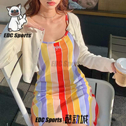 nike耐克花体logo女子多色，拼接竖条纹，吊带连衣裙彩虹裙cj2505-631