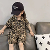 女童豹纹夏季套装2024女宝宝中性，款休闲男童，衬衫韩版两件套潮