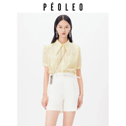 飘蕾法式高级优雅上衣女2023夏季简约复古短袖衬衫女士peoleo