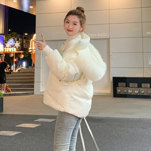 羽绒服女2023韩版时尚宽松加厚冬季小个子短款白鸭绒外套