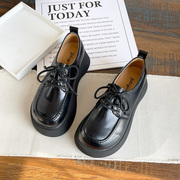 黑色小皮鞋女鞋英伦风，2023日系jk百搭松糕，跟厚底单鞋系带女鞋