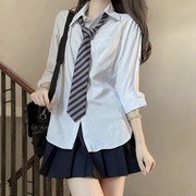 日系原创jk衬衫女学生韩版宽松条纹长袖衬衣，2023百搭显瘦上衣