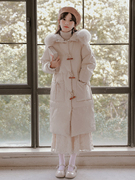 复古甜美牛角扣毛领棉服外套女冬季小个子减龄中长款加厚保暖棉衣