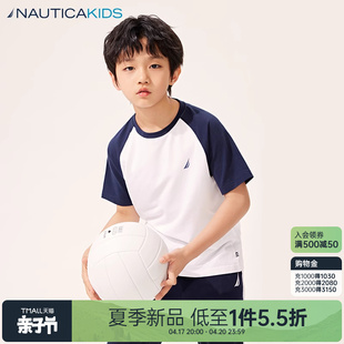 nautica童装男童女童短袖t恤夏季中大儿童，插肩袖复古潮全棉吸汗