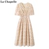拉夏贝尔lachapelle法式夏季v领碎花，连衣裙女雪纺气质长裙