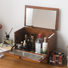 复古实木桌面带镜梳妆盒，家用防尘中古风大容量化妆品护肤品收纳盒