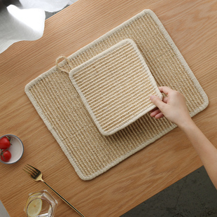 日式天然麻餐垫餐桌隔热垫子台面锅垫盘碗垫加厚隔热防烫方形