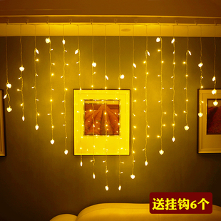 心形led彩灯网红星星窗帘灯串灯布置创意，浪漫惊喜卧室房间装饰灯