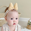 可爱女宝宝婴儿格子百天周岁拍照米妮耳朵立体蝴蝶结发带头饰发箍