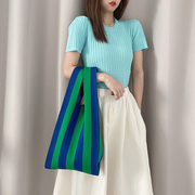 夏日韩背心形状彩色系时尚毛线针织手提手拎包包女条纹编织包休闲