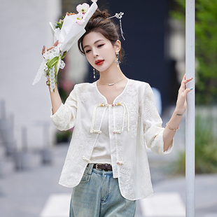 新中式中国风短外套女2024春款夏季白色薄款刺绣，盘扣防晒上衣