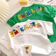 男童短袖t恤纯棉夏季薄款卡通，刺绣可爱宝宝，儿童夏装半袖洋气上衣