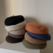 日本款秋冬帽子咸菜色贝雷帽女纯羊毛加厚大版型显脸小蓓蕾帽保暖