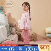 gukoo果壳睡衣女童，春秋款粉色睡衣可爱儿童，家居服套装a