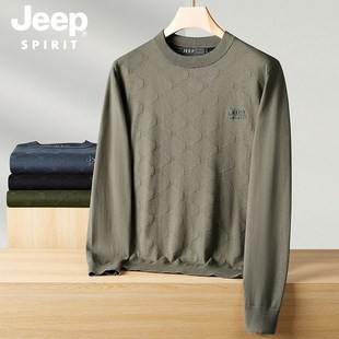 美国jeep圆领套头，针织衫男士春秋季纯色，简约休闲毛衣