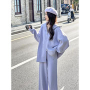 韩版慵懒风运动服套装女秋冬时尚拉链针织毛衣开衫休闲两件套