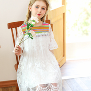 女童连衣裙中大童白色蕾丝，裙2023夏季儿童，时髦洋气花边公主裙