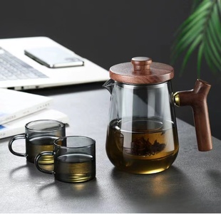 高硼硅玻璃茶壶家用木柄茶水，分离玻璃内胆花草，茶壶功夫茶具小茶壶