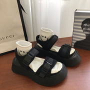 韩国ulzzang原宿风黑色英伦学生百搭厚底松糕春季凉鞋罗马鞋女ins