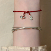 『吟芦晚』为晚s999足银，纯银葫芦手链女手绳，小众古风红绳气质礼物