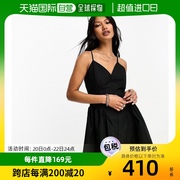 香港直邮潮奢 ASOS 女士设计棉质低腰迷你宽裙摆连衣裙(黑色)