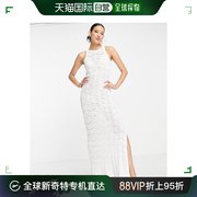 香港直邮潮奢morgan女士，针织钩花大腿开衩长款连衣裙(白色)