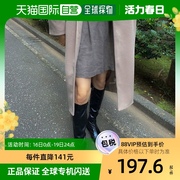 日本直邮lauir女士靴子，黑色亮面粗跟过膝舒适百搭脚蹬长靴