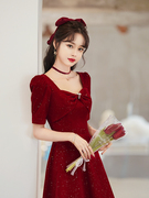 红色新娘敬酒服2024年春秋设计感回门裙子收腰修身显瘦连衣裙