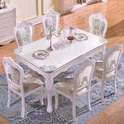 欧式餐桌椅大理石餐桌实木长方形一桌六椅简欧法式田园餐桌椅组合
