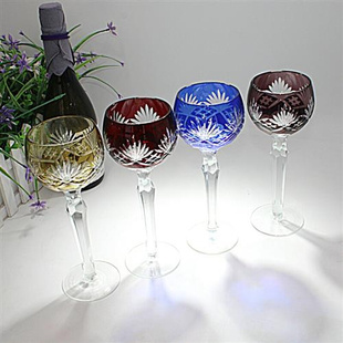 欧式水晶玻璃高脚k杯葡萄酒杯，红酒杯手工，雕刻江户切子家用装饰礼
