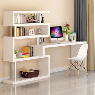 书桌连体一体书柜组合和书架加整体学生卧室，家用书橱电脑台儿童桌