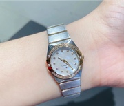 经典款星座情侣表女表镶钻钢带，瑞士石英机芯，小巧27mm贝壳面手表