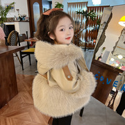 女童秋冬装外套2023冬季洋气加绒皮衣儿童上衣小女孩皮草
